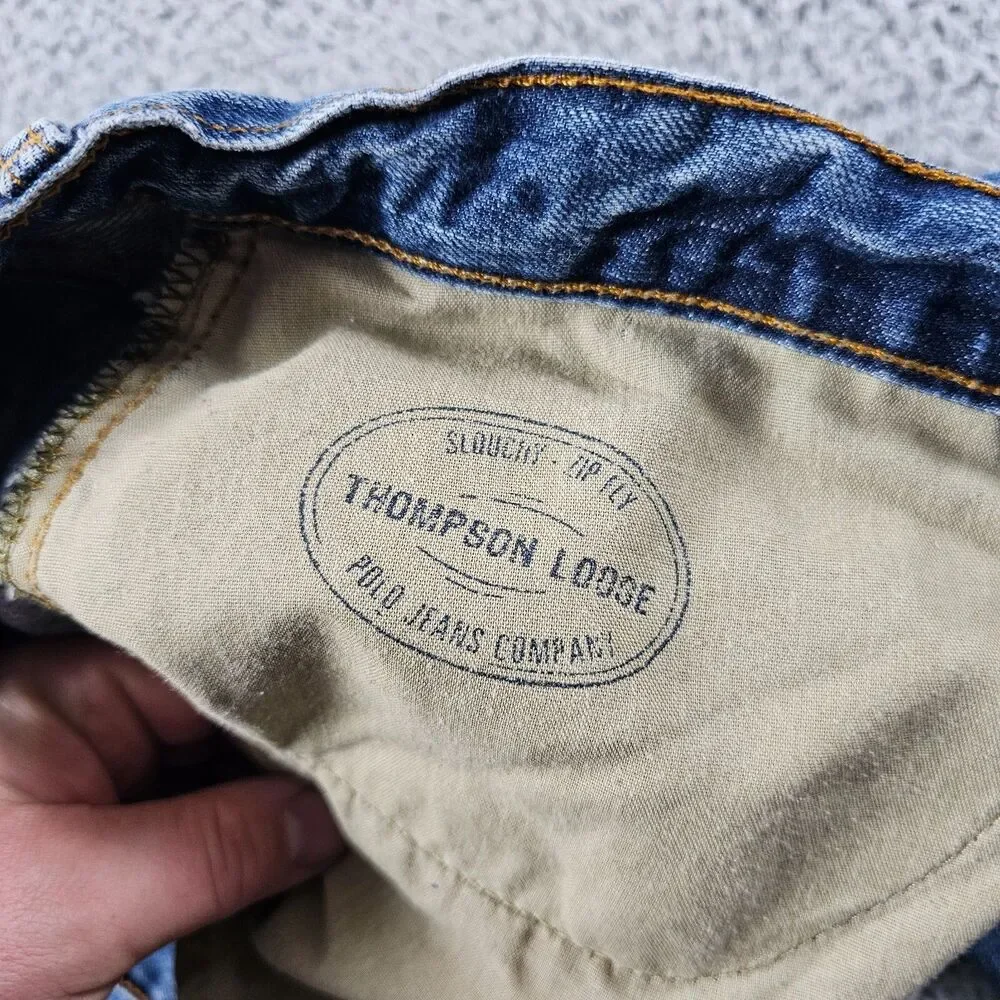 Ralph Lauren Jeans Mens 38x33 Blue Thompson Relaxed Loose Straight Distressed